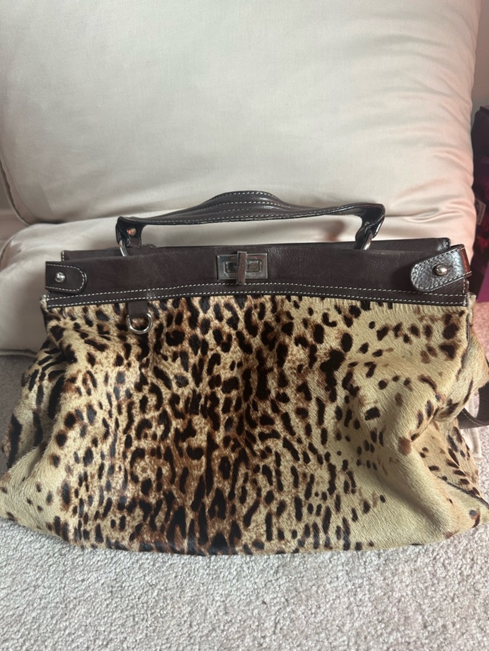 Leopard Faux Fur Top-Handle Satchel - fendi peekaboo look like